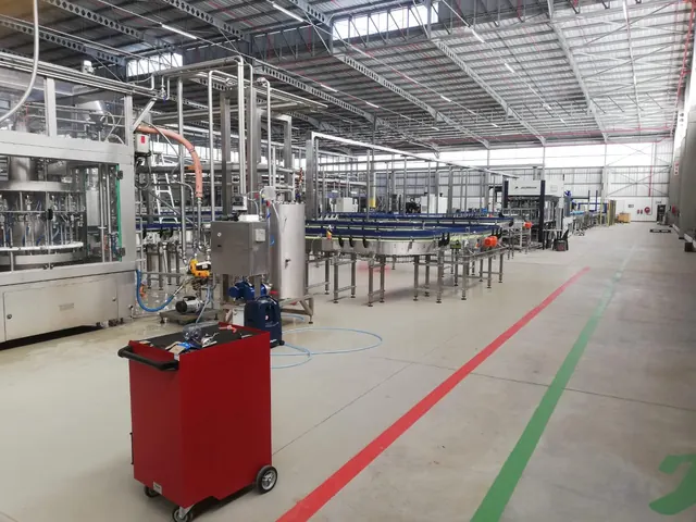 Stainless steel process pipework in a bottling plant
