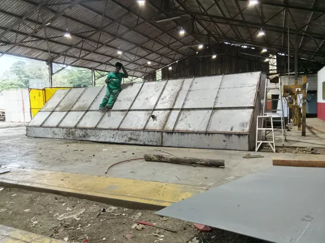 Fabricated boiler panel in the mill workshop