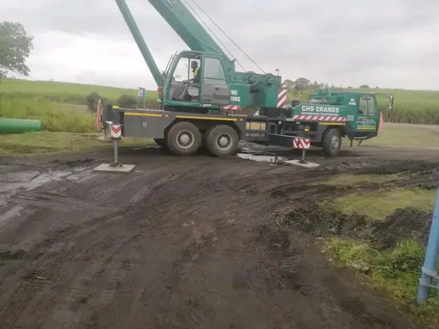 Mobile crane on site for the pipeline lift